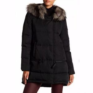 Derek Lam 10 Crosby Fox Fur-Trim Hood Quilted Down Puffer Coat Parka in Black S